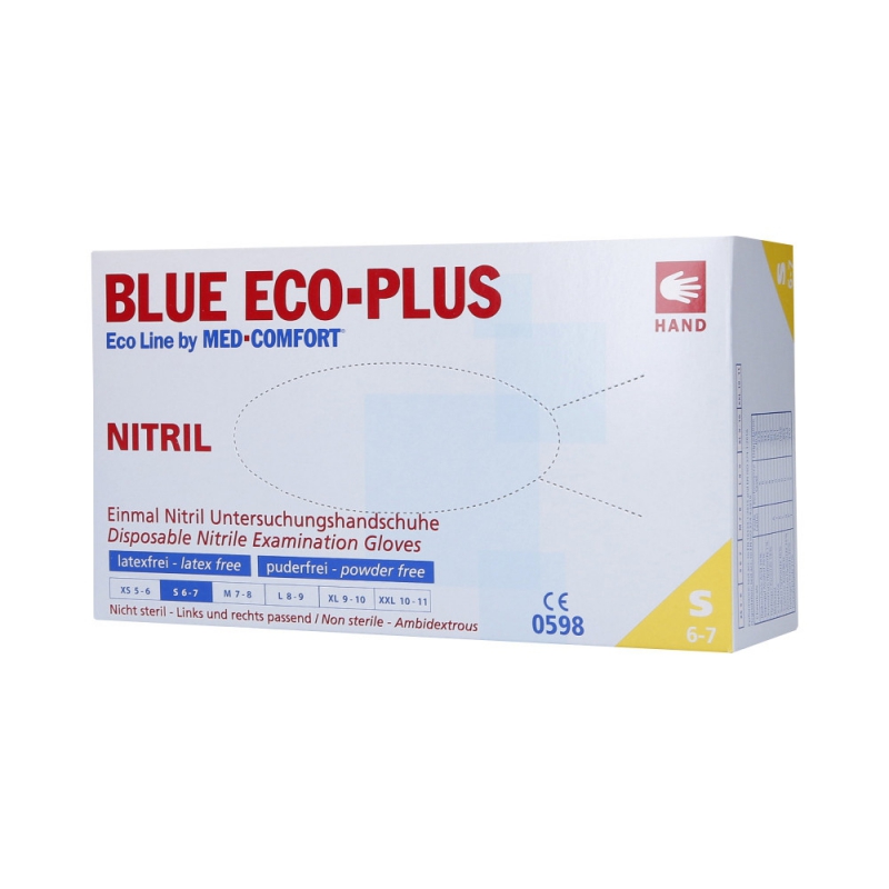 MED COMFORT Blue ECOPLUS Disposable nitrile gloves blue, 100pcs. S